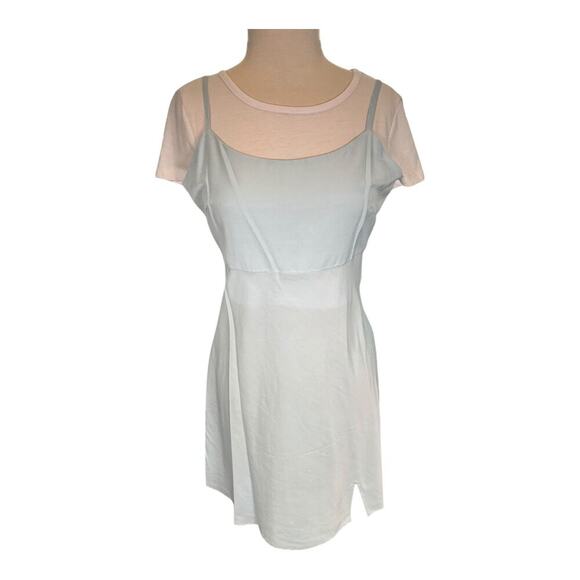 Madden Girl NWT Junior's 2 In 1 T-Shirt Slip Dress In Baby Blue and White Large - Picture 5 of 8